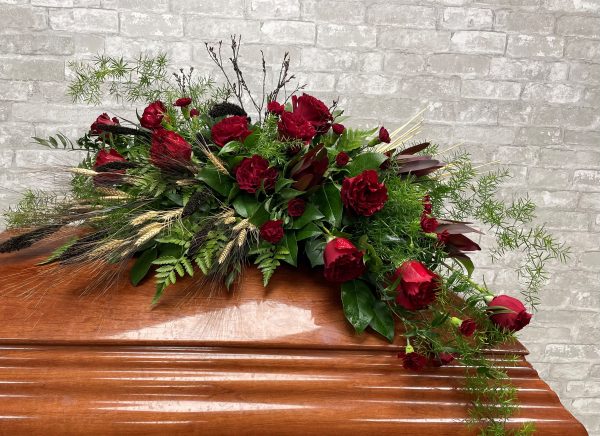 Red Rose & Wheat Casket Spray