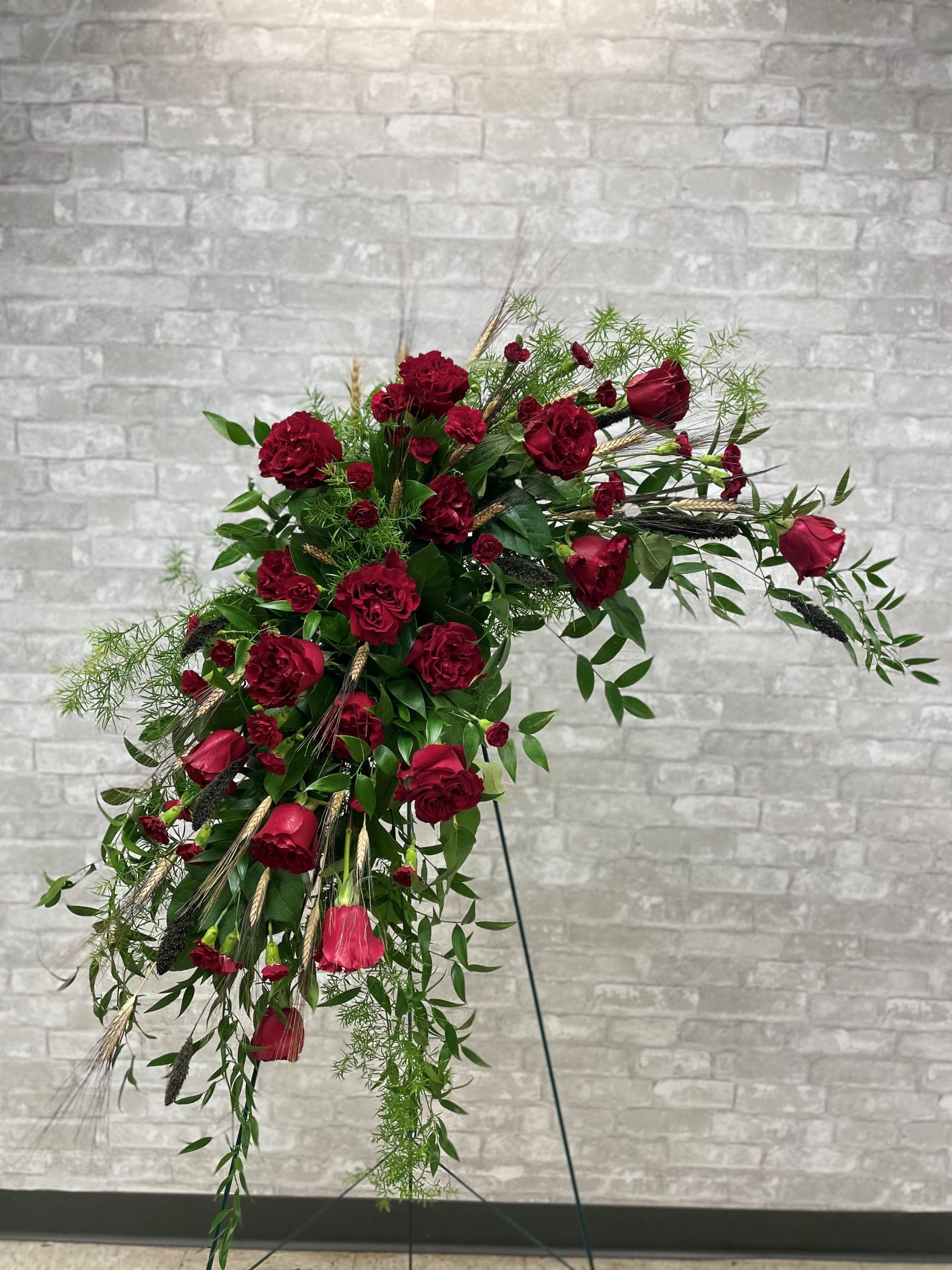 Red Rose & Wheat Standing Spray Flower Chix