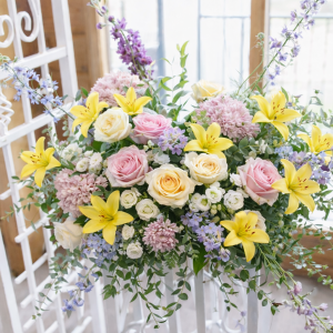 Pastel Promise Elevated Floral arrangement