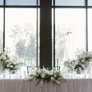 Elegant Pearl Head Table arrangement