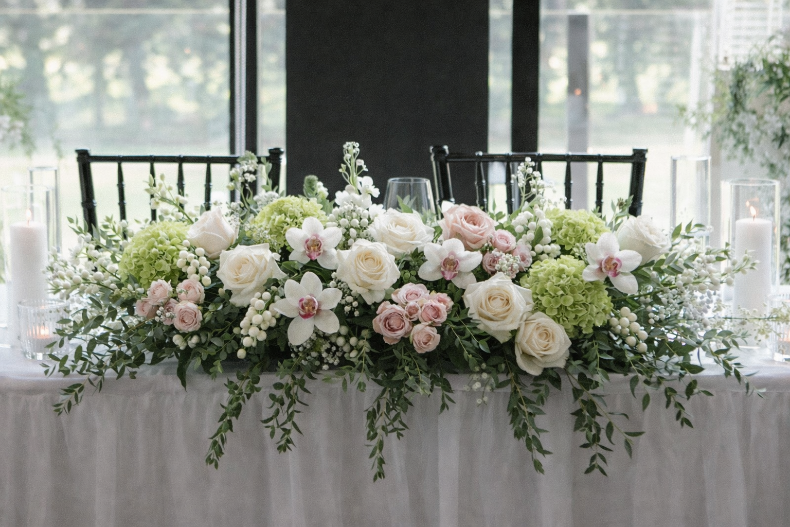 Blush & Succulent Head Table Arrangement