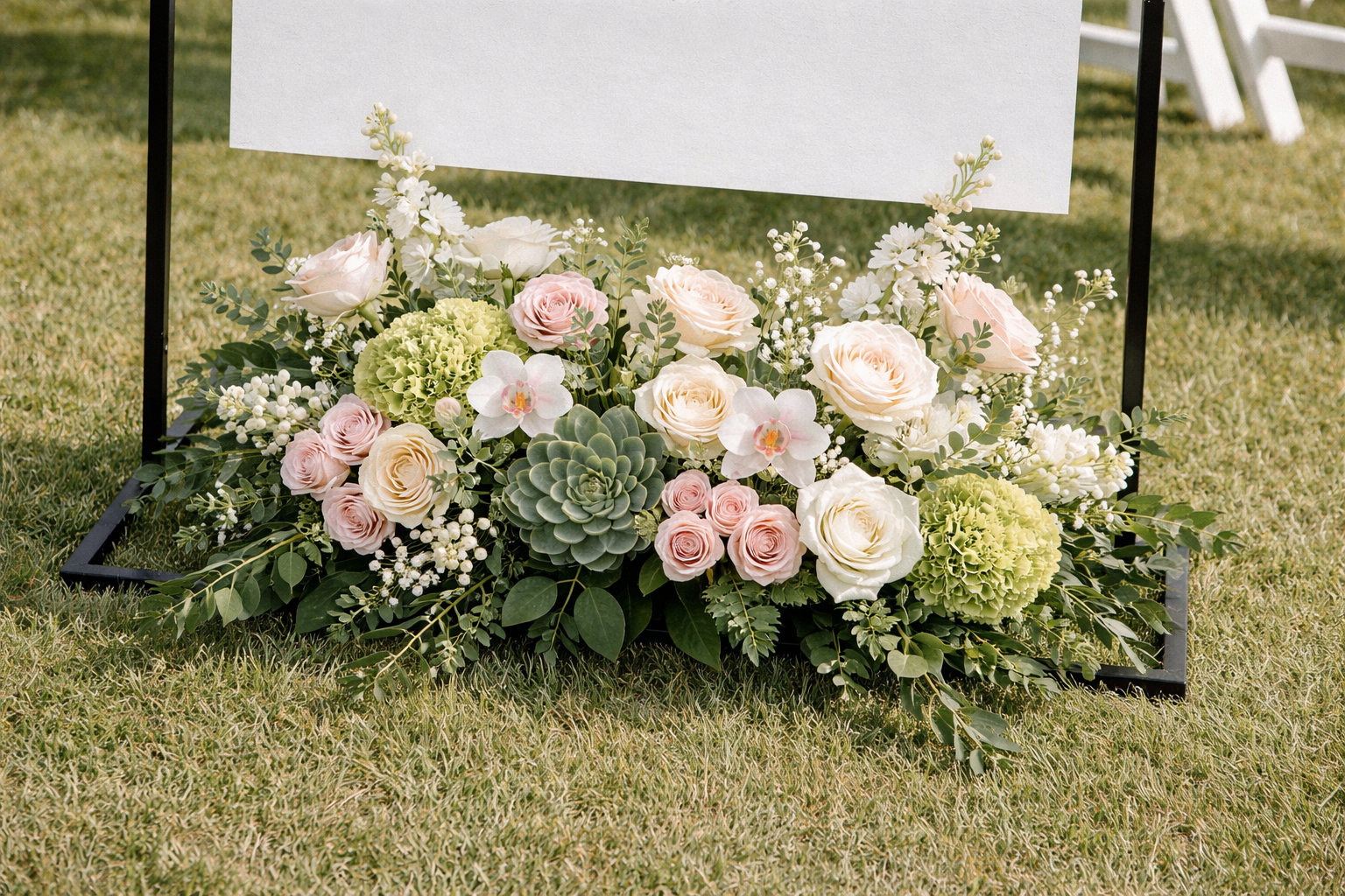 Blush & Succulent Welcome Sign Arrangement