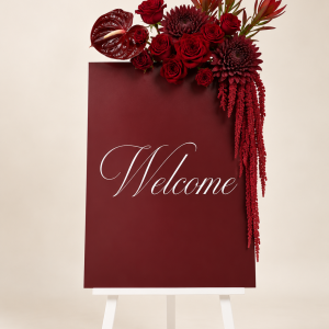 Midnight Wine welcome sign arrangement